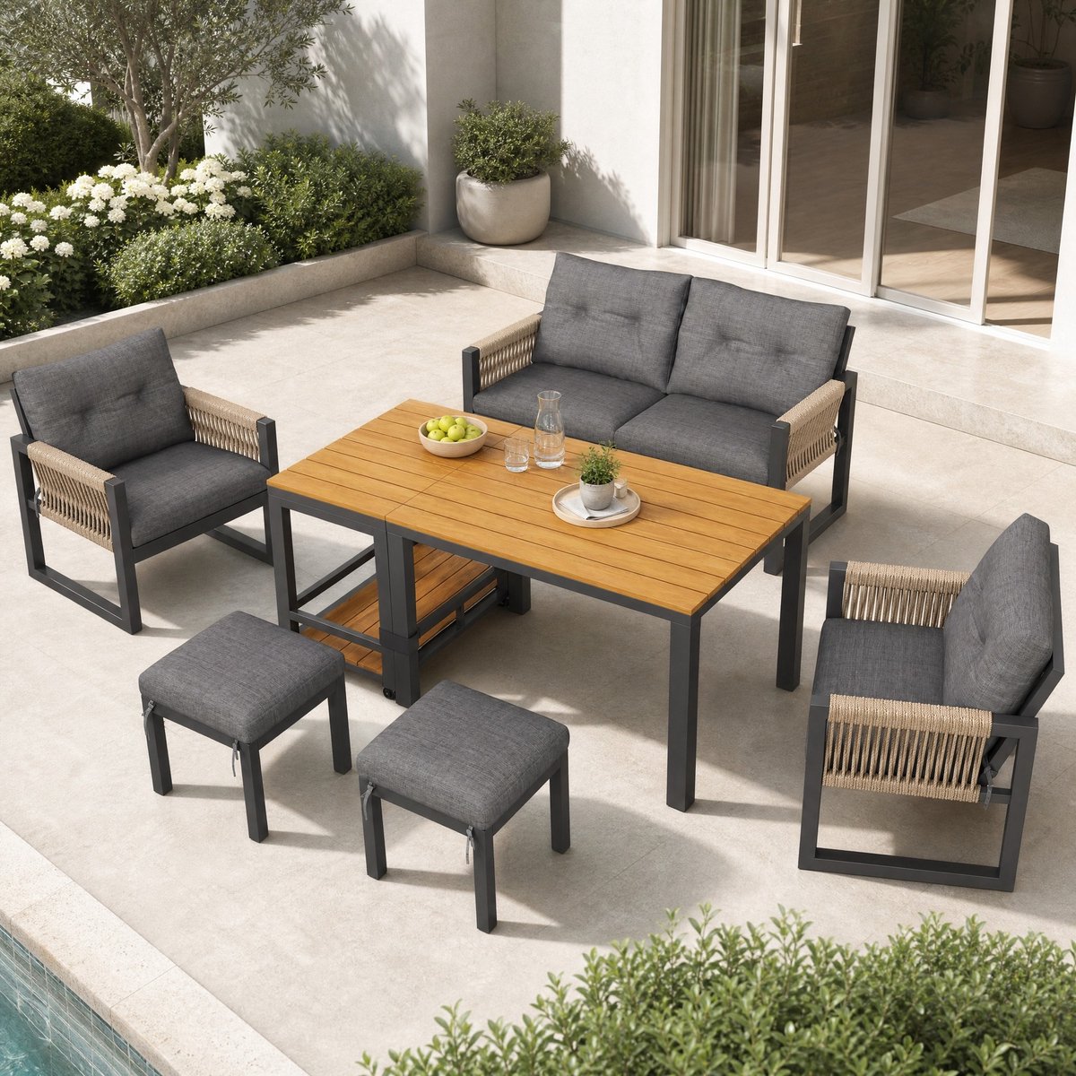 MODENUIT Tuinmeubelset - 5-zits - Met Afneembare Tafel - Voor Terras En Balkon - Metaal -