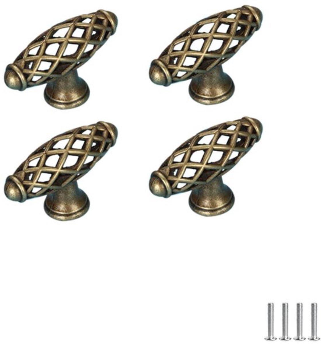 Deurgrepen Vintage Vogelkooi - 4 Stuks - Antieke Handgrepen - Metalen Kastknoppen - Elegante Afwerking - Geschikt voor Meubels - Meubelgrepen
