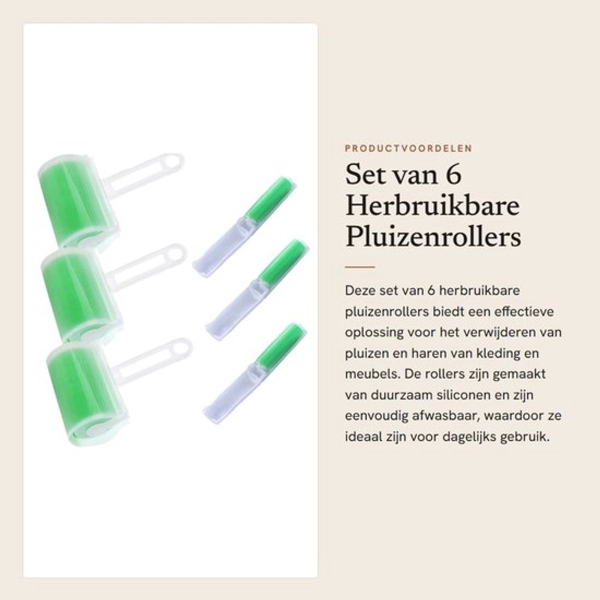 Pluizenroller Herbruikbaar - Set van 6 Pluizen-/Haarrollers - Afwasbare Pluizenroller - Vochtbestendig - Duurzaam - Handvat van Kunststof - Pluizenborstel