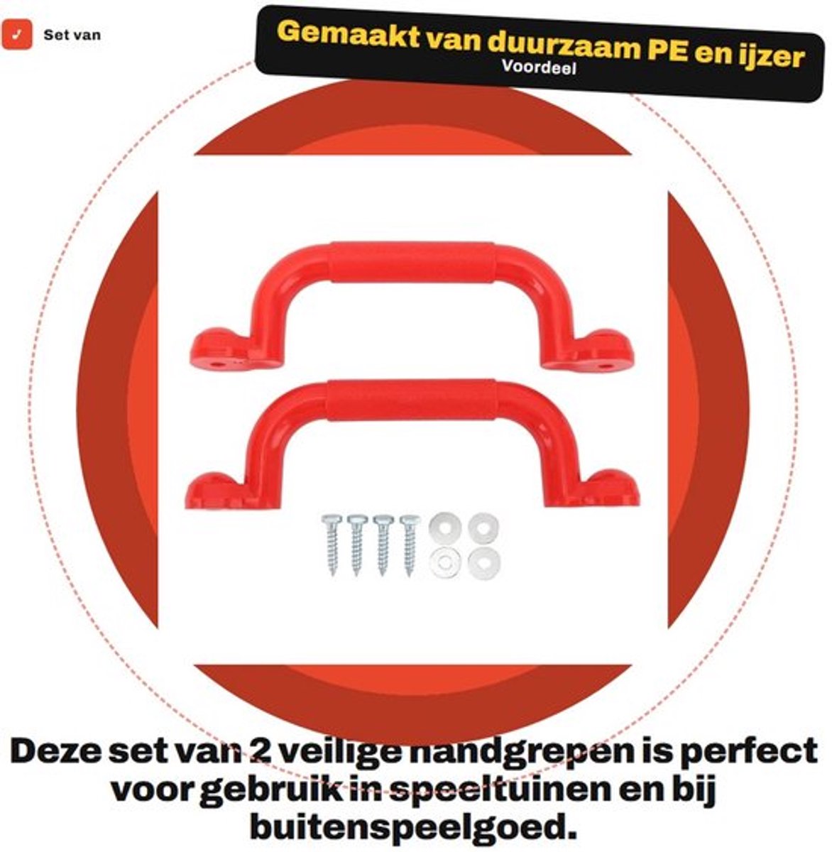 Schommelset Veiligheidshandgrepen - Set van 2 - Metalen Handgrepen - Duurzaam PE/IJzer - Eenvoudig te Installeren - Geschikt voor Speeltoestellen - Speeltoestel