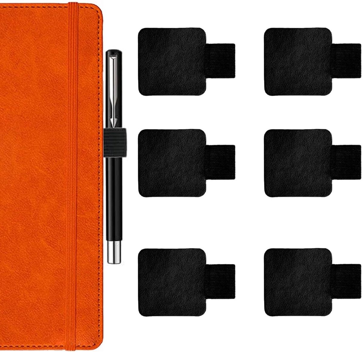 Gebrazy Penlus, zelfklevend, 6 stuks, zwart, penhouder voor dagboek, PU-lederen penhouder voor dagboek met elastische - ShopVlot