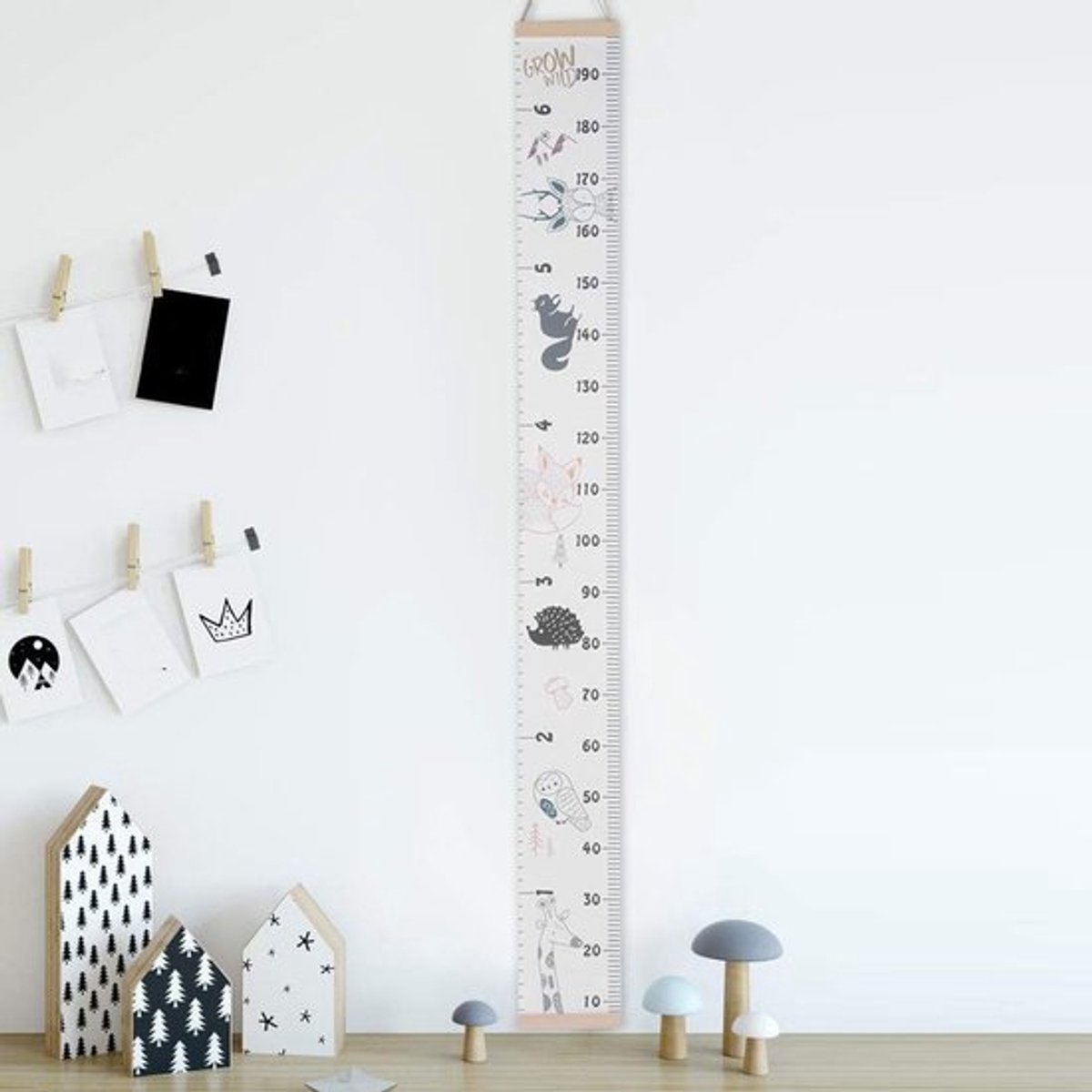 Groeigrafiek Houten Maatmeting - Groeimeter Kind - Wandgemonteerd - Decoratie - Dierenpatroon - 200 x 21 cm