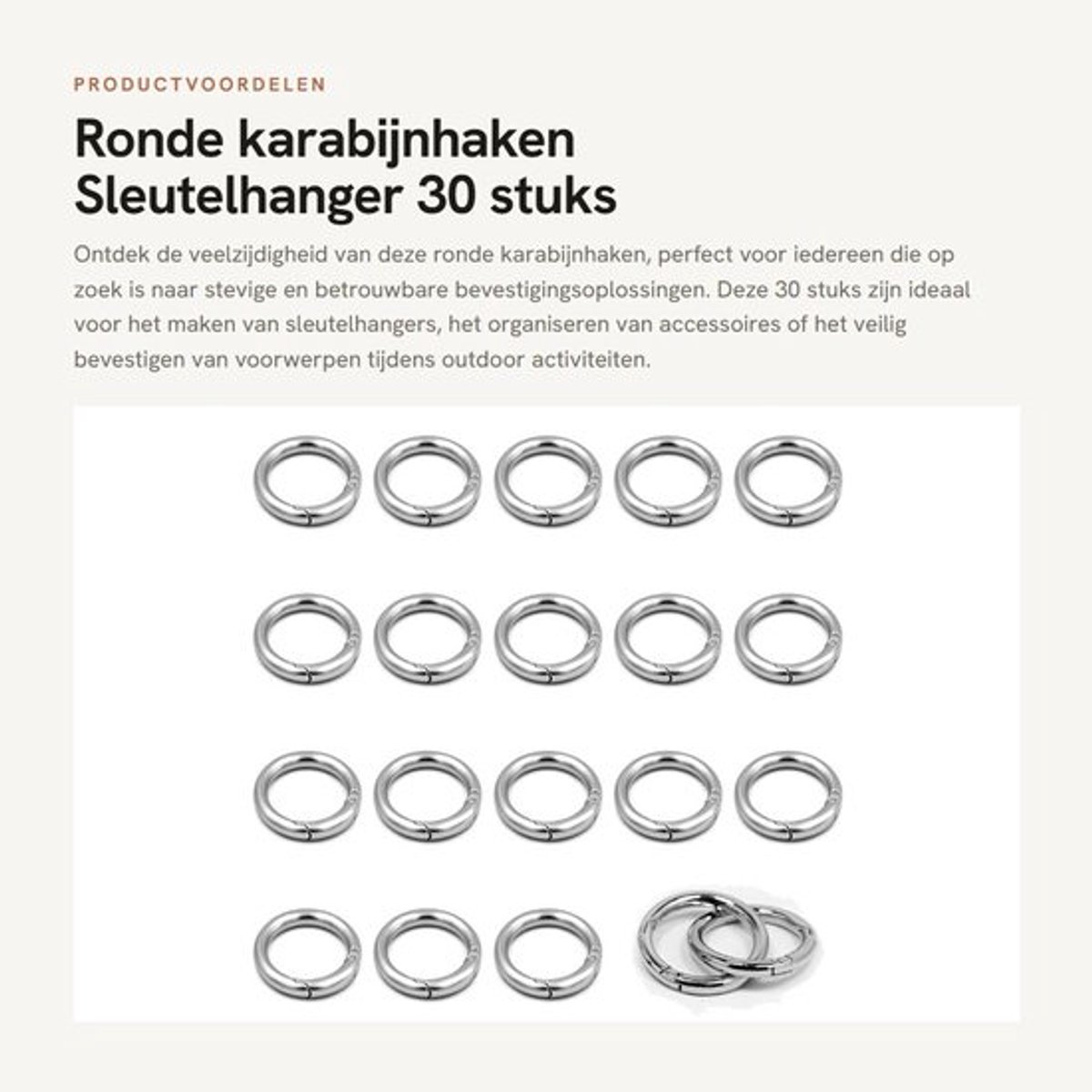 Karabijnhaken 30 Stuks - Ronde Karabijnhaken - Klikhaken - Ringen - Sleutelhanger - Zinklegering - 2,8 cm Buitendiameter