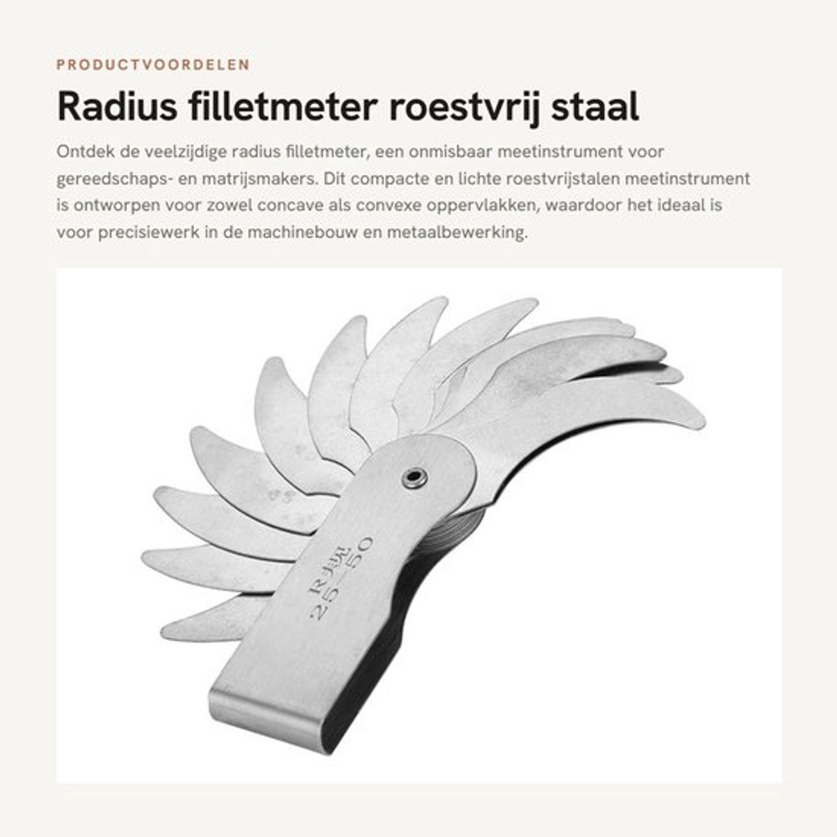 Filletmeter Roestvrij Staal - Draagbaar Meetinstrument - Convex/Concave - Meetbereik R0.3-100MM - Schaalverdeling - Duurzaam en Roestbestendig - Radiusmeter