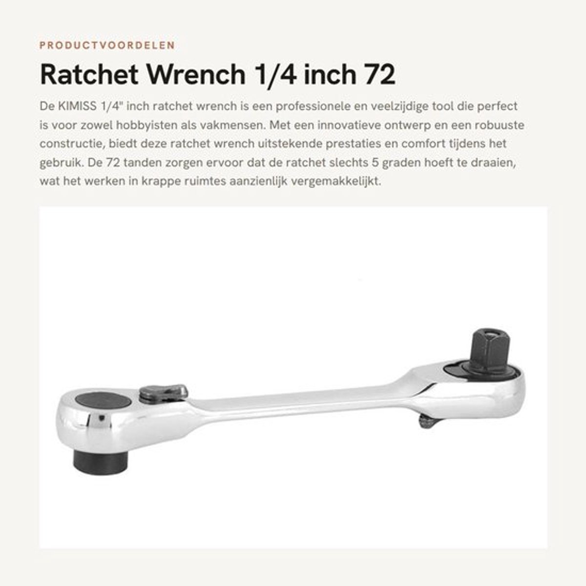 Ratelsleutel 1/4" Inch - 72 Tanden - Schokbestendig - Antislip Handvat - Professionele Gereedschap - Hex Bit Bevestiging - Steeksleutel