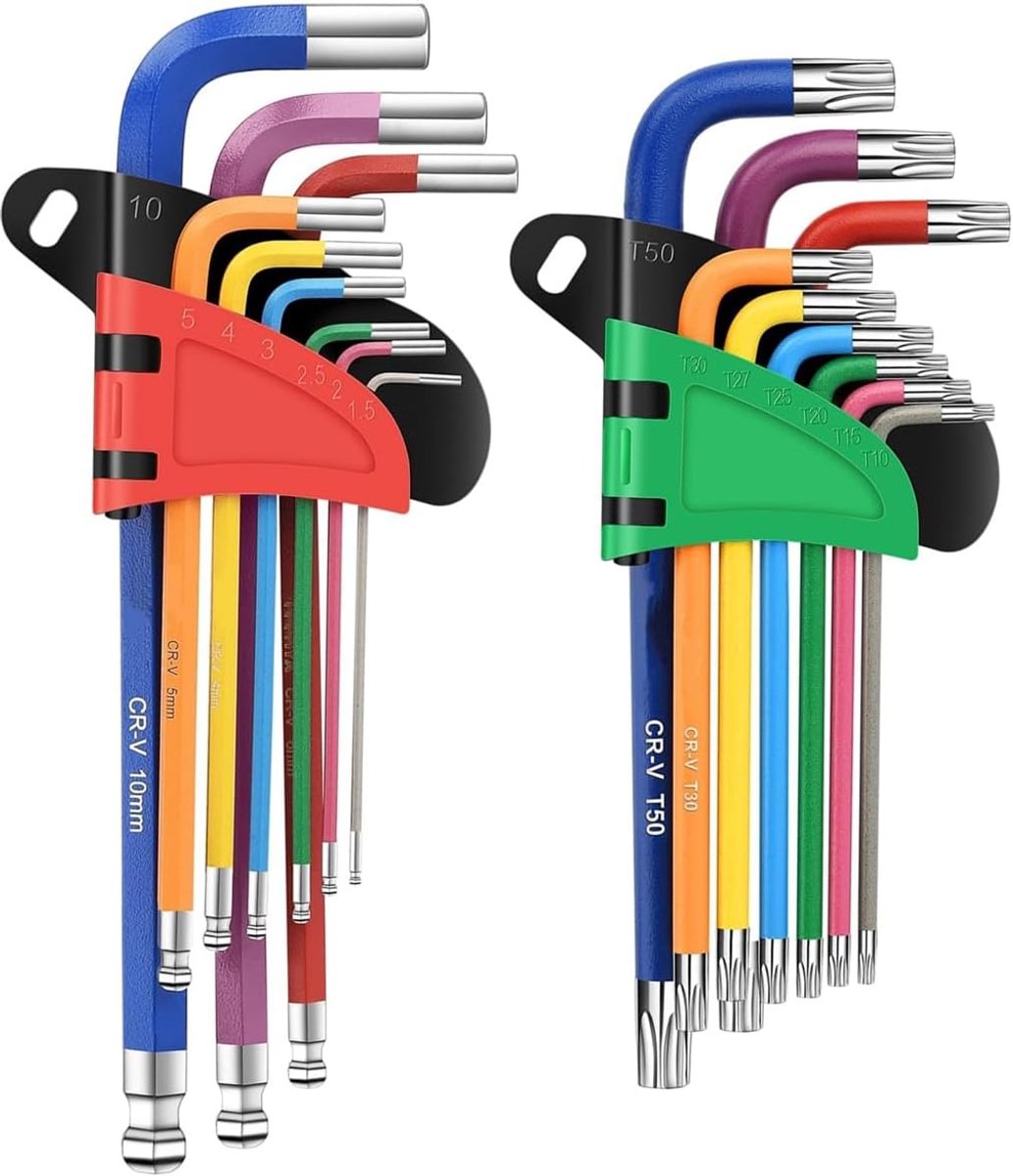 Inbussleutelset Metrisch Torx - Ster Sleutelset - Meubel Montage - Kogelkop Ontwerp - 18 Delig - Multicolor