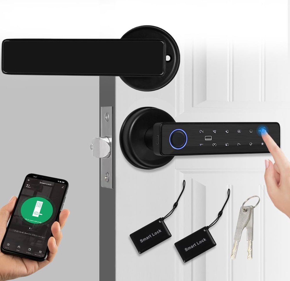 SnelShoppen - Slimme Deur 5-in-1 Slot Deurgreep Elektronisch Toetsenbord Wachtwoord WiFi Tuya Smart Lock Vingerafdruk Biometrische Digitale RFID IC Ka
