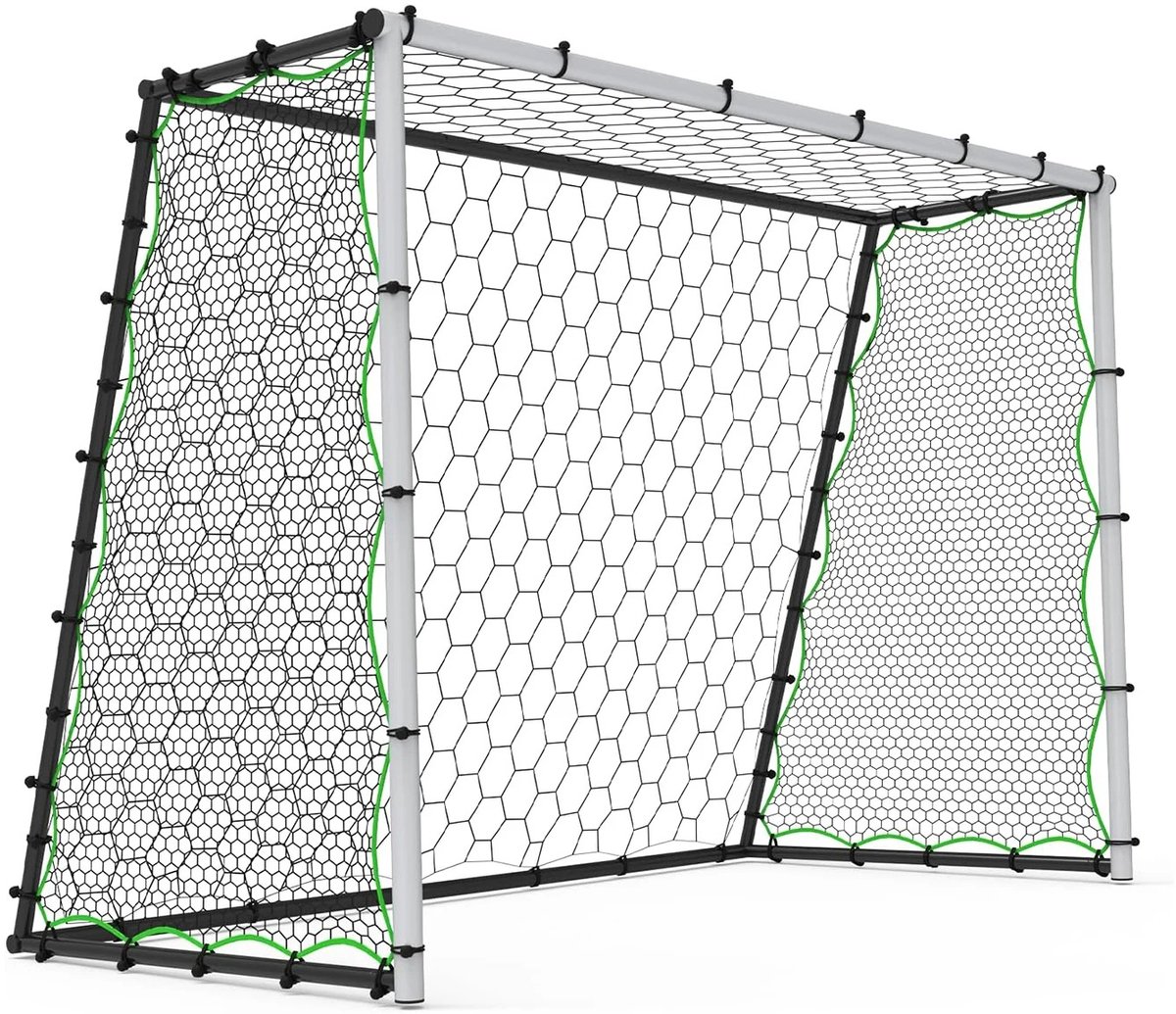 Atlasyx voetbal goal - Voetbaldoel - Voetbal trainingsmateriaal - Rebounder - Met draagtas - Opvouwbaar - 213 x 152 cm - Wit/Zwart