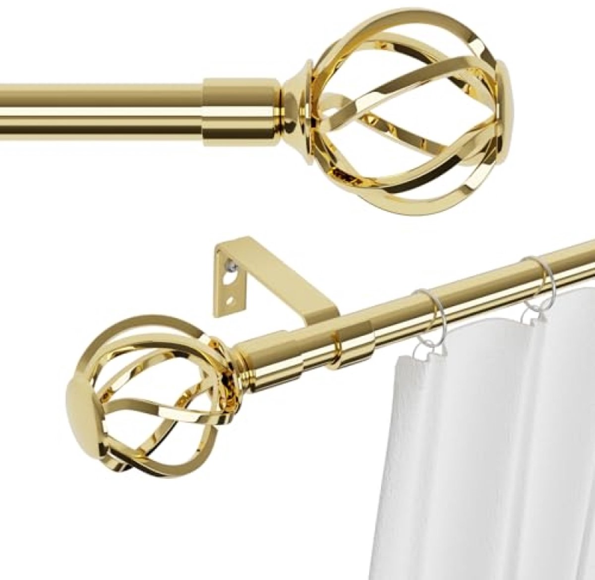 Huis Geluk Gouden Gordijnroede Verstelbaar 30-127 cm met Gedraaide Kooieindstukken, diameter 5/8 inch, voor Slaapkamer & Woonkamer