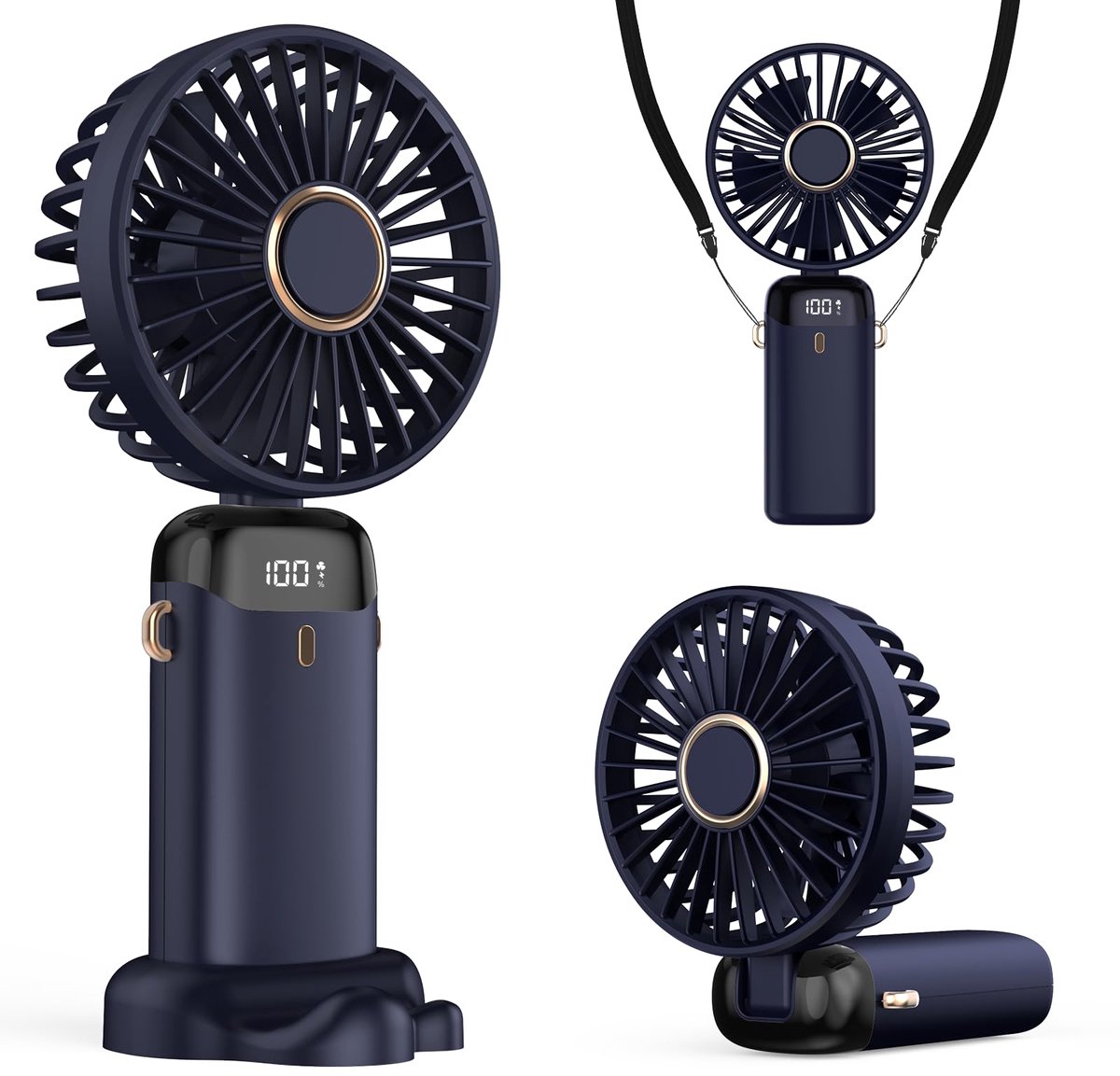 SnelShoppen - Draagbare Handventilator 4200mAh USB Ventilator met LED-display, 3-in-1 Hand-/Nek-/Bureauventilator, 90° Verstelbaar en Opvouwbaar, Verk