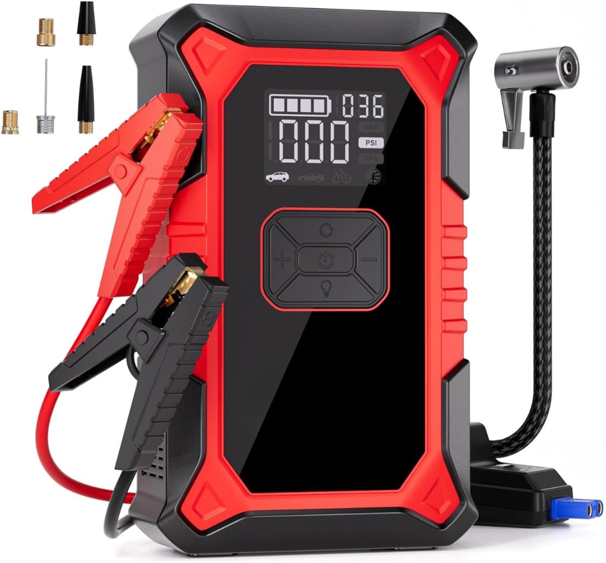JCP® Jumpstarter - 8 Artikelen - Startpakket Voor Auto’s - Startversterker - Rood/Zwart - 2cm x 6cm x 10cm