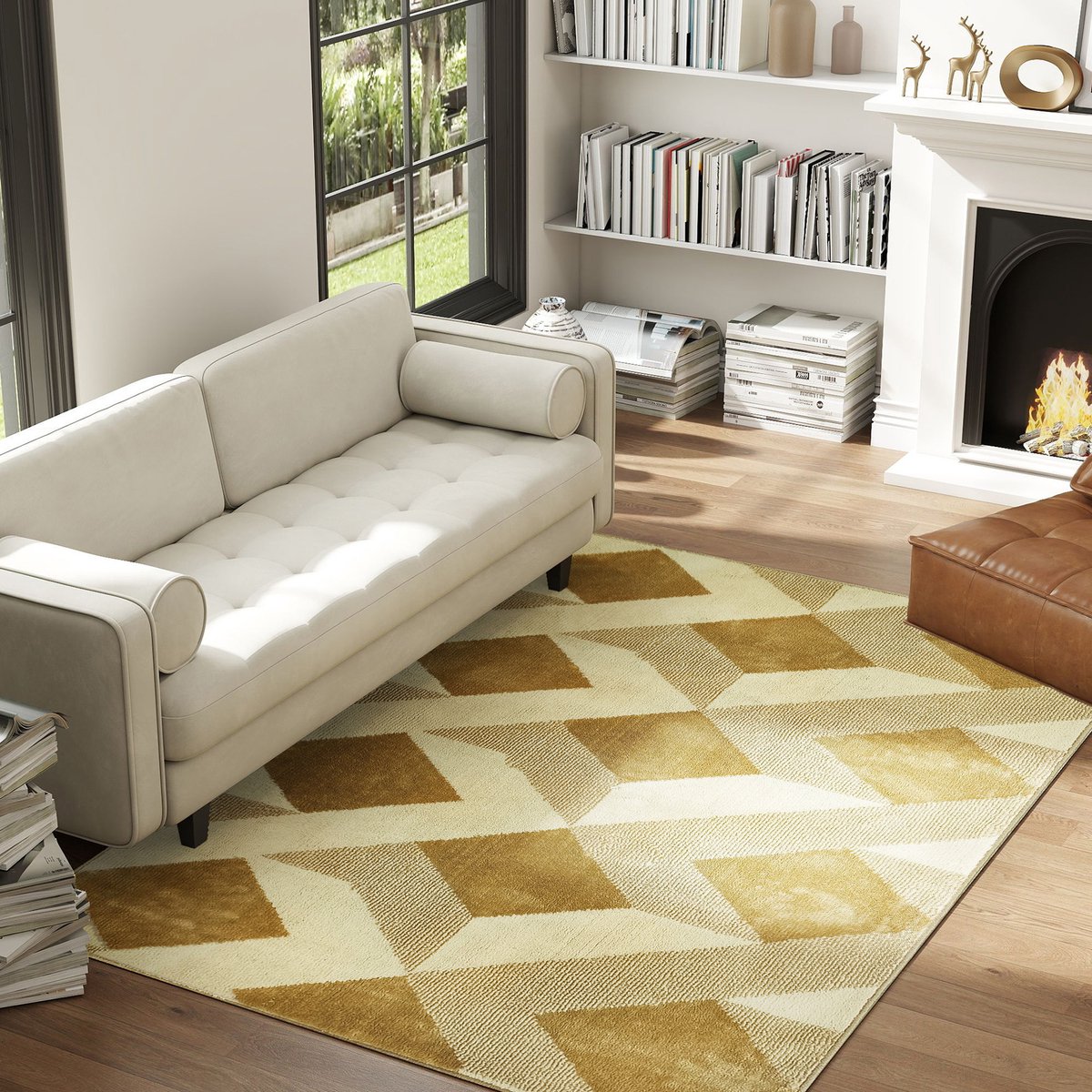 TEKROA - Vloerkleed Wasbaar - Laagpolig Tapijt 170x120 cm - Geometrisch Ruitpatroon voor Woonkamer en Slaapkamer - Bruin