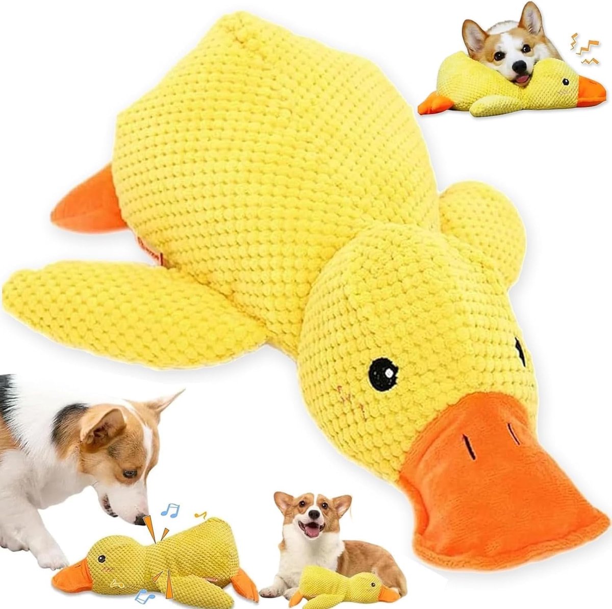 Piepende Eend Hondspeelgoed - Pluche Gele Eend Kauwspeelgoed - Interactief Knuffel Eend Speelgoed voor Kleine Middelgrote Honden Tegen Verveling