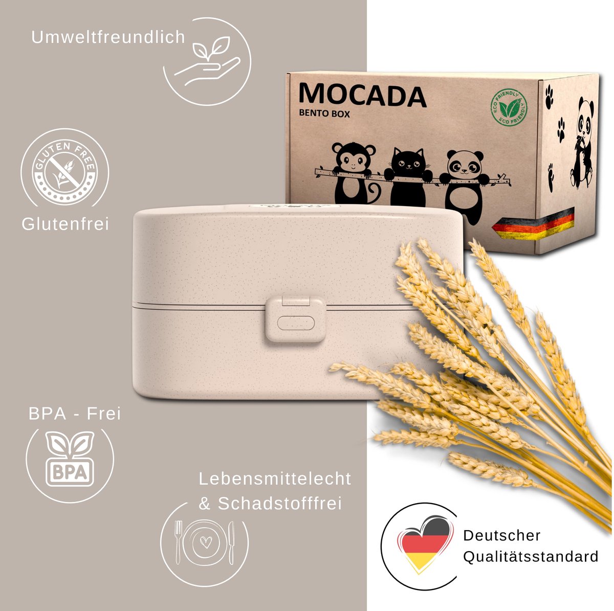 SnelShoppen - Bento Box voor Kinderen - 216-delige Stickerset - BPA-vrij - Lekvrije Lunchbox met Bestek en Vakken - Duurzame Broodtrommel - Beige - Id