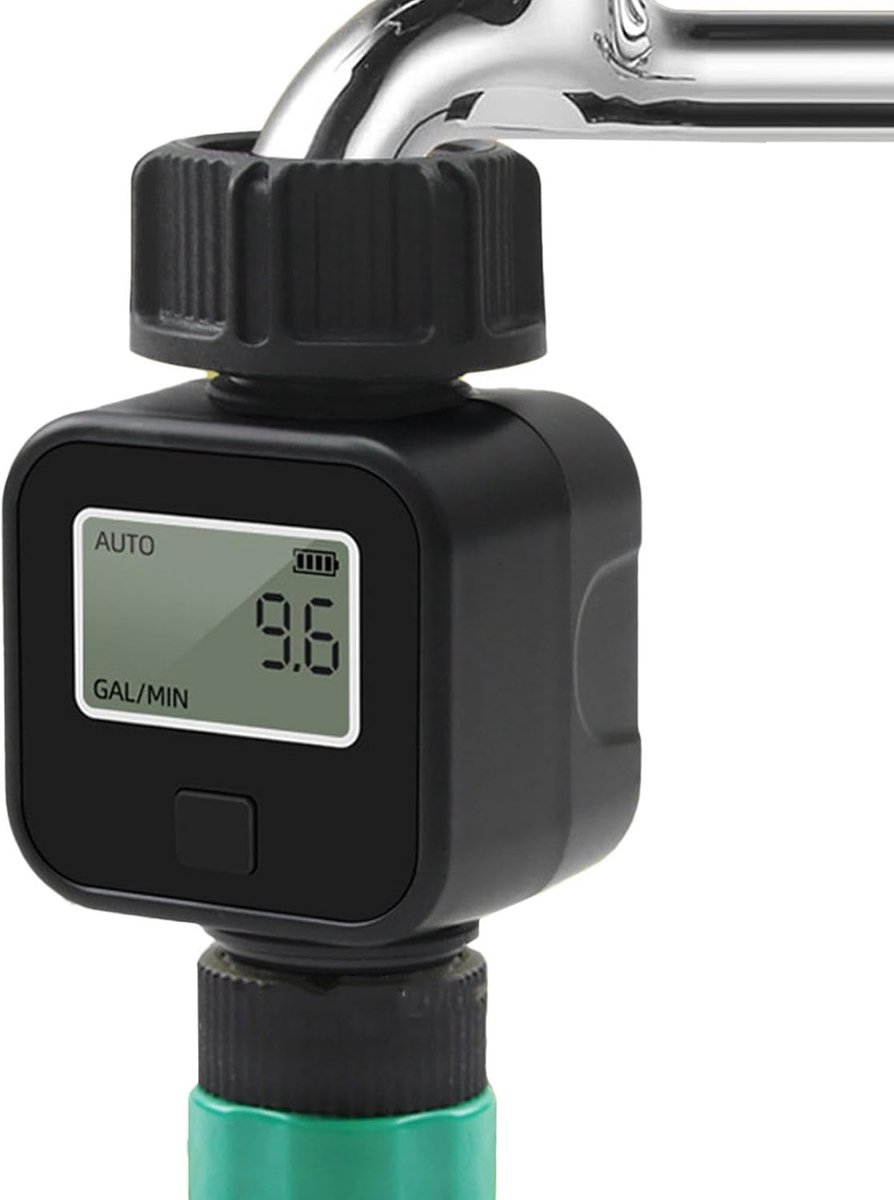 Tuinslang Watermeter - Water Verbruiksmeter - Water Besparen - Digitale Flowmeter - 3/4 Inch Adapter - Zwart