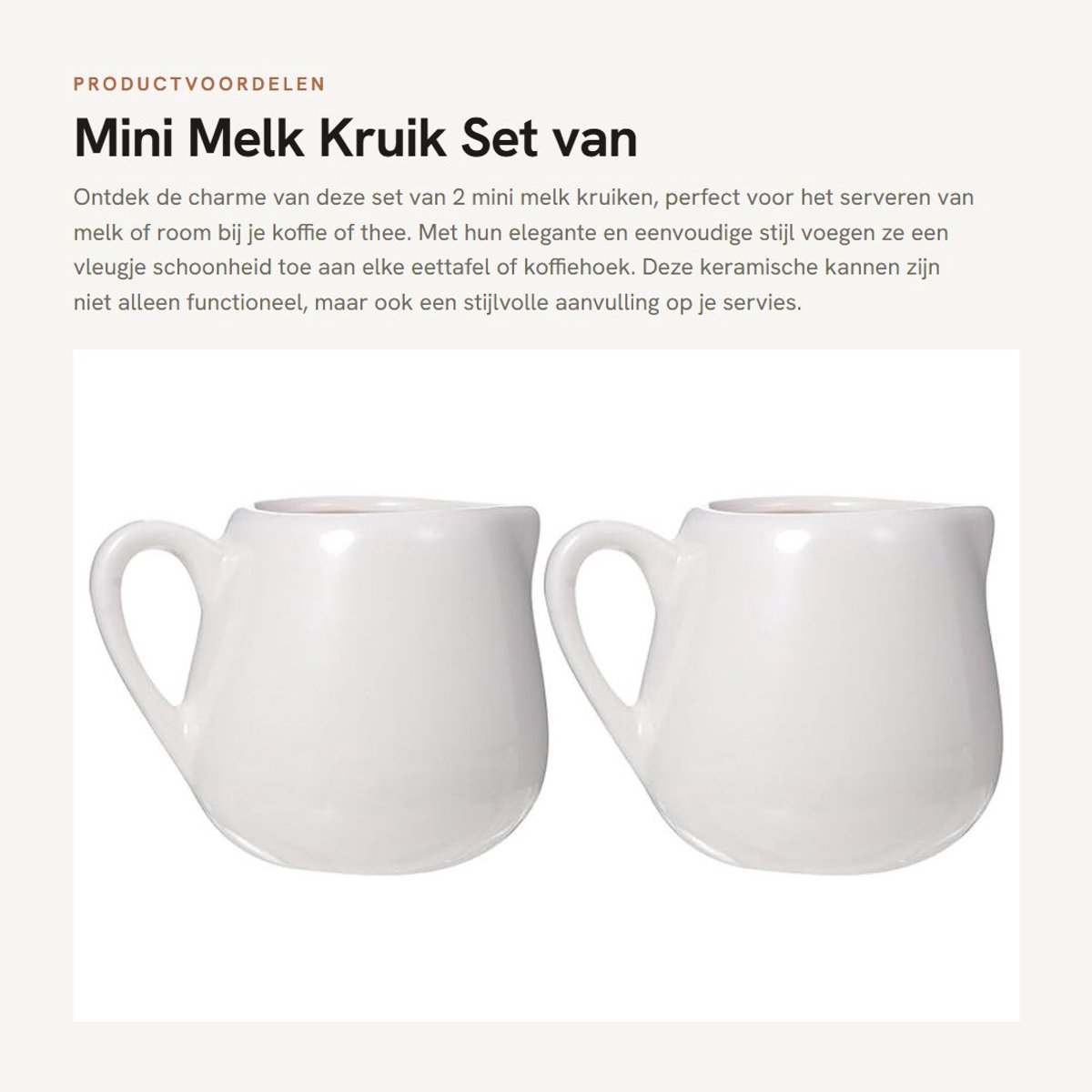 Dailygoods- Melkkruik Set van 2 - Keramisch - 100 ml - Handvat - Vaatwasserbestendig - Eenvoudig Design - Melkkannen
