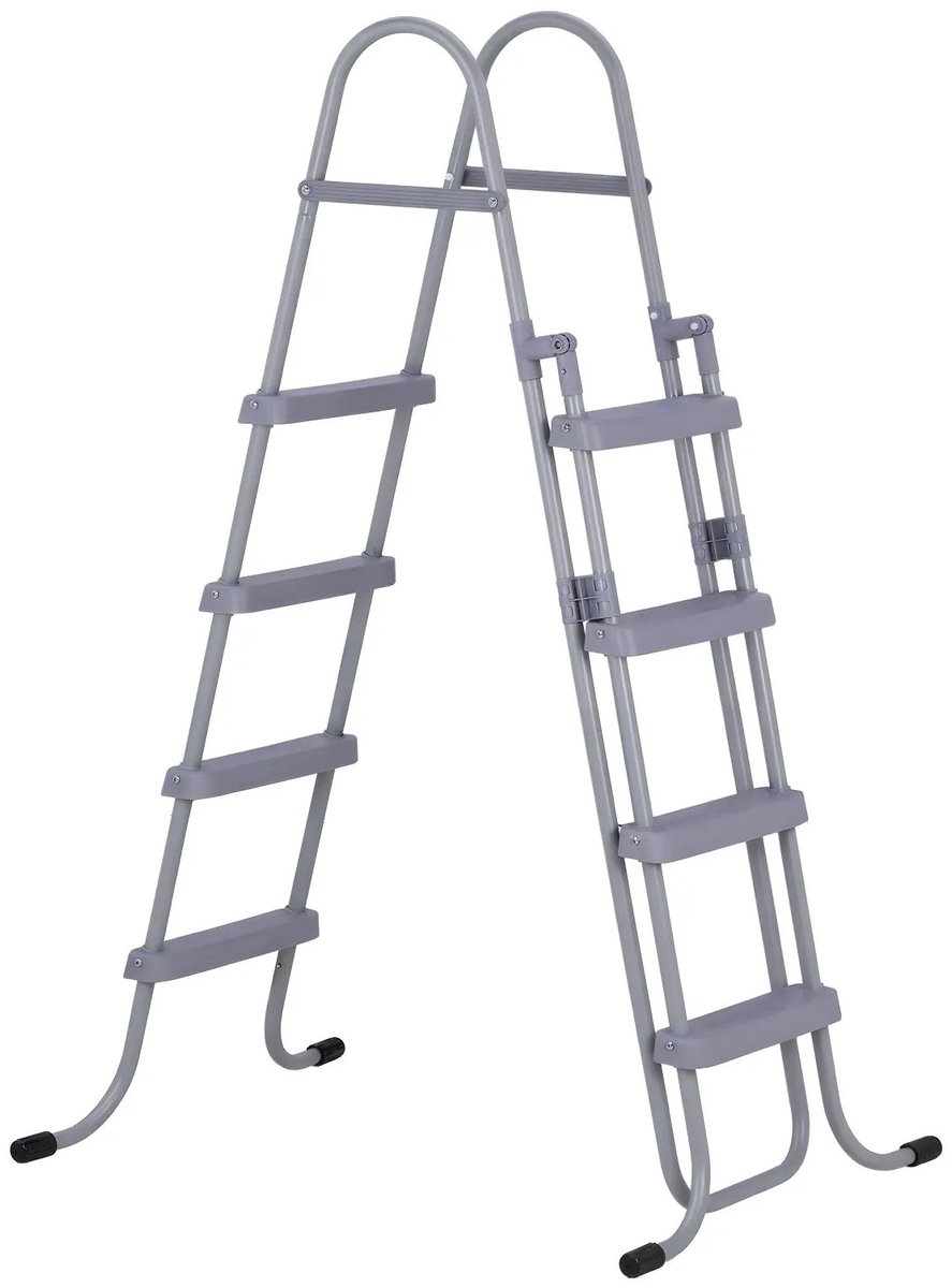 RosaBloom Zwembadtrap - Zwembadladder - Veiligheidstrap - 4-Traps - Opklapbaar - 160 cm Hoog - Grijs