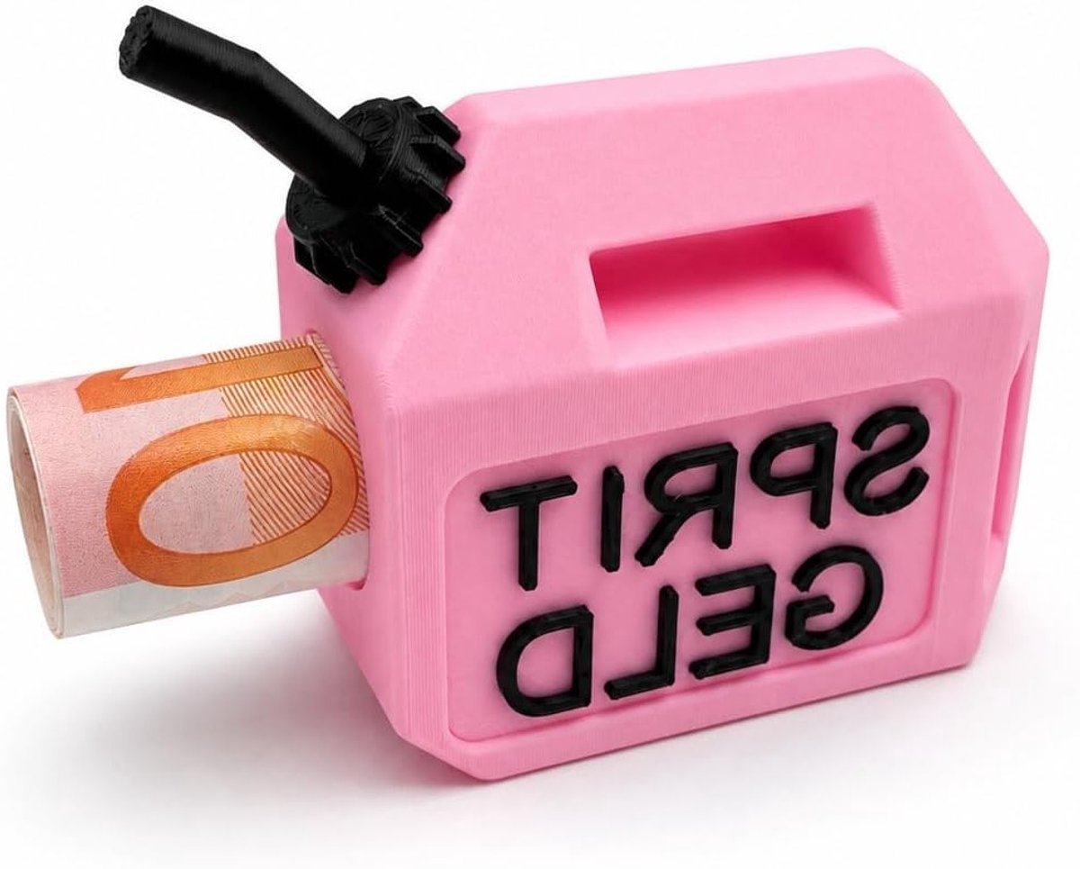 Roze jerrycan als geldgeschenkverpakking voor tankbonnen, rijbewijs of verjaardagen, perfect voor vrienden en familie