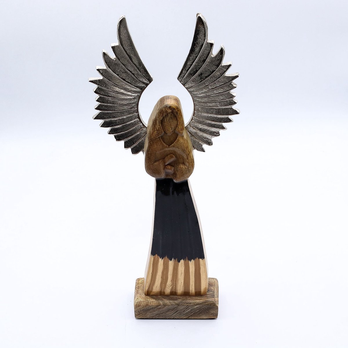 Large Mango Wood Gardian Angel Metal Wings & Enamel Detail