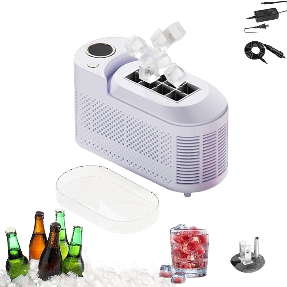 Draagbare ijsmachine - Mini ijsmaker - Thuis ijs maken - Snel ijsblokjes - 8 blokjes per keer - Wit