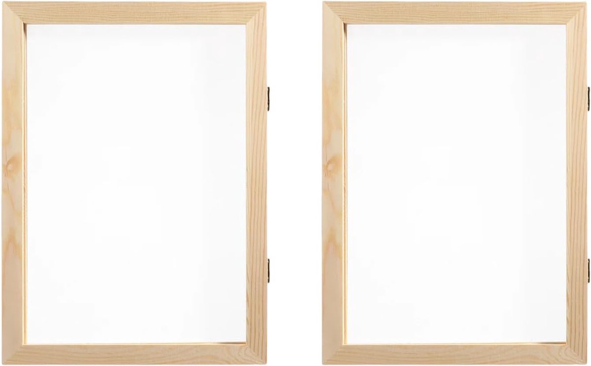 Papier Maken Frames - Houten Mallen - Handgemaakte Papier - Dubbellaags Ontwerp - Set Van 2 - Houtkleur