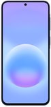Smartphone met zwart frame en een paarsblauw scherm met bol.