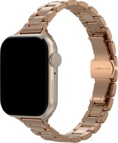 Rosé gouden roestvrij stalen horlogebandje met schakels om een Apple Watch.