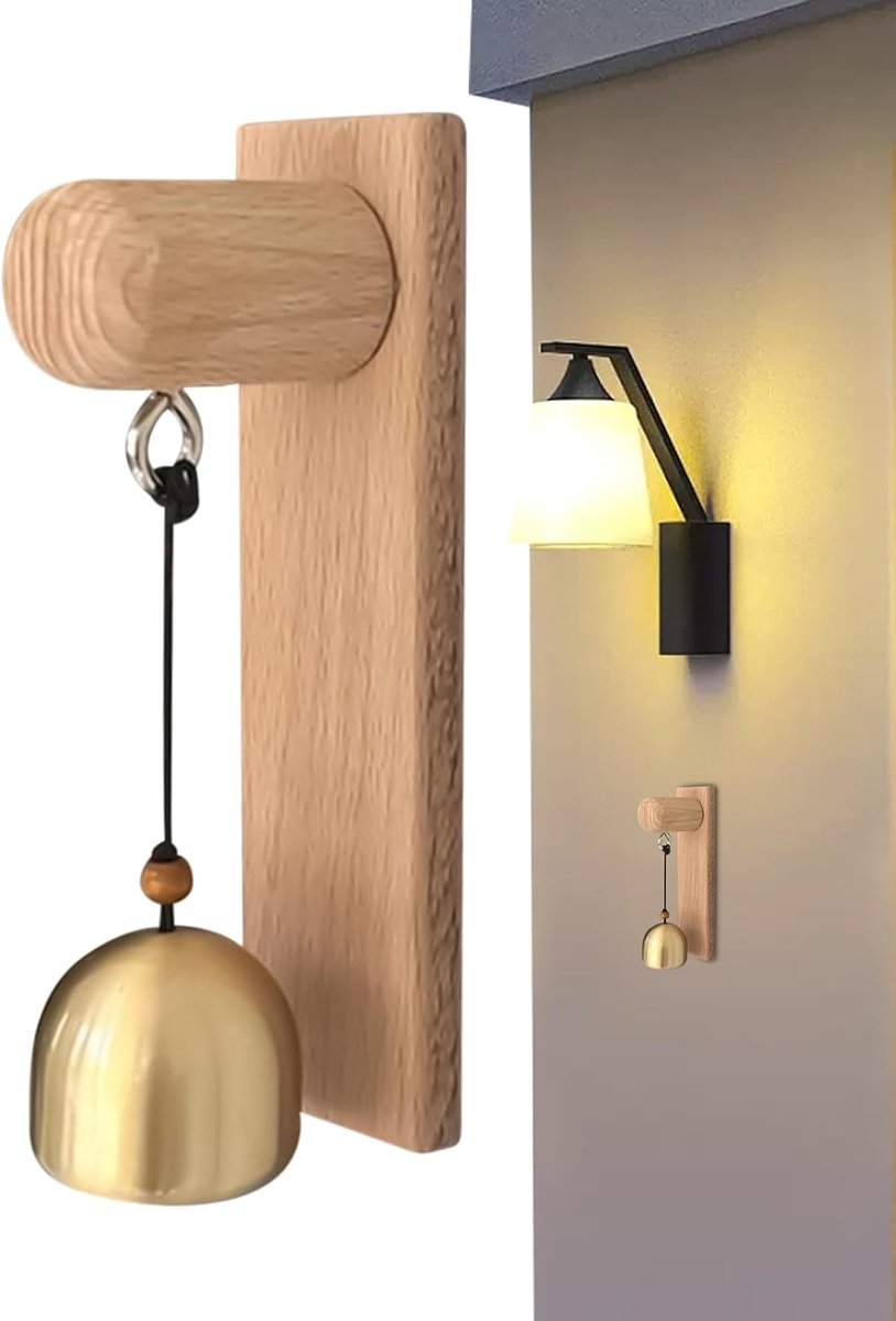 Deurbel met klok - Houten alarm - Bezoekers verwelkomen - Aanpasbare bevestiging - 15 x 6 cm - Natuurlijk hout