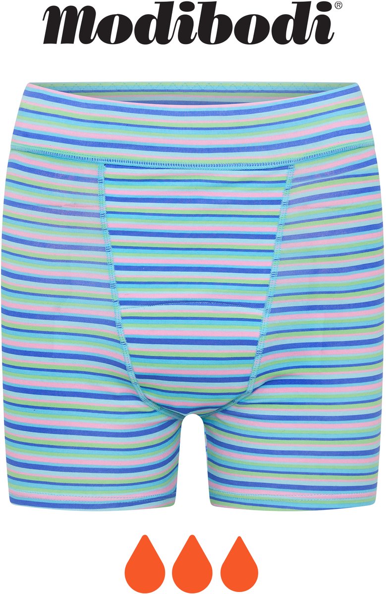 Modibodi Menstruatie Ondergoed Super Absorberend Lekvrij voor Tieners Slaapshort Periwinkle Stripe Purple 164/170