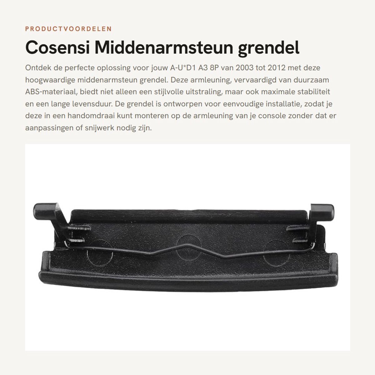 Dailygoods- Middenarmsteun Grendel Hoge Kwaliteit - Armsteun Auto