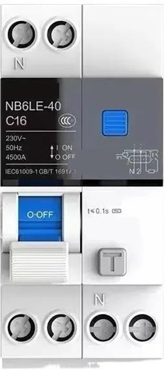 Aardlekschakelaar - Stroomonderbreker - Veilige Elektriciteit - Overstroom Beveiliging - 30MA - Grijs