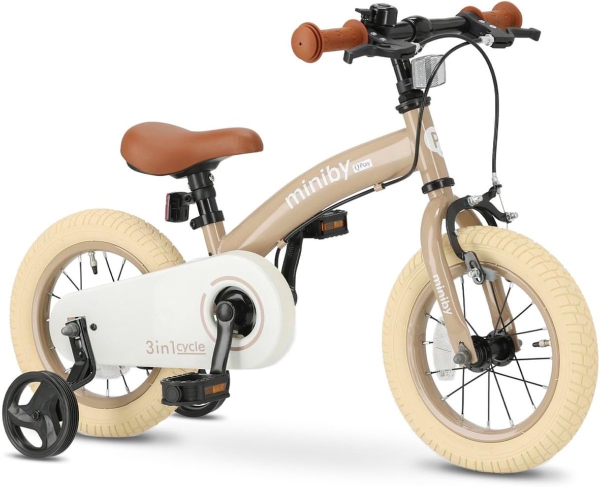 Kinderfiets Loopfiets Leren Fietsen 3-in-1 Omzetbaar 12 inch Mokka