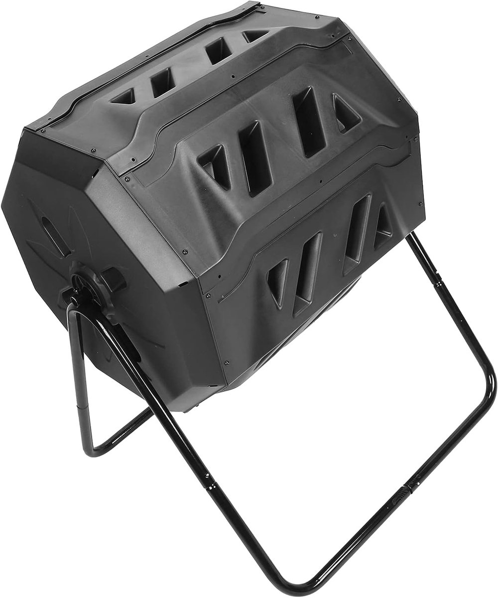 Compost Tumbler - Compostbak Roterend - Tuinafval Verwerken - Dubbele Kamer Ontwerp - 160L - Zwart