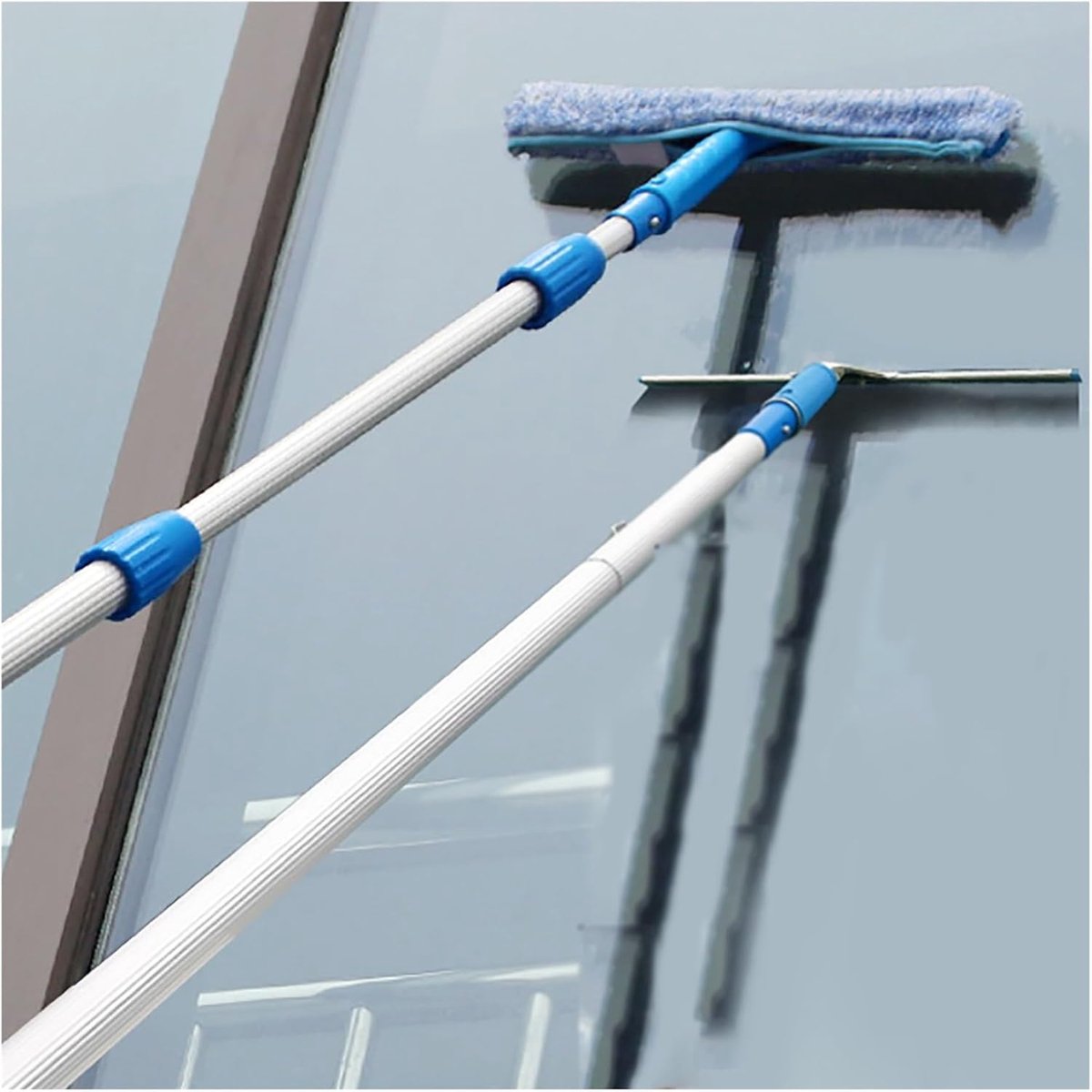 Raamreinigingsstang - Uitschuifbare rakel - Hoge ramen wassen - 2-in-1 functie - Tot 6 meter - Aluminiumkleurig