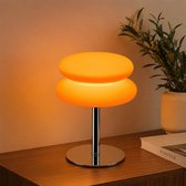WoonWonder Oranje Tafellamp – Retro Paddenstoellamp van Glas – Scandinavische Sfeerlamp met USB – Vintage Lamp voor Slaapkamer, Woonkamer en Nachtkastje