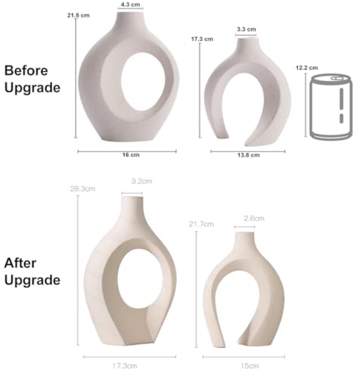 Nazik Living Set van 2 Keramische Holle Vazen, Modern Beige XL, Scandinavische Decoratieve Bloemenvazen voor Binnen