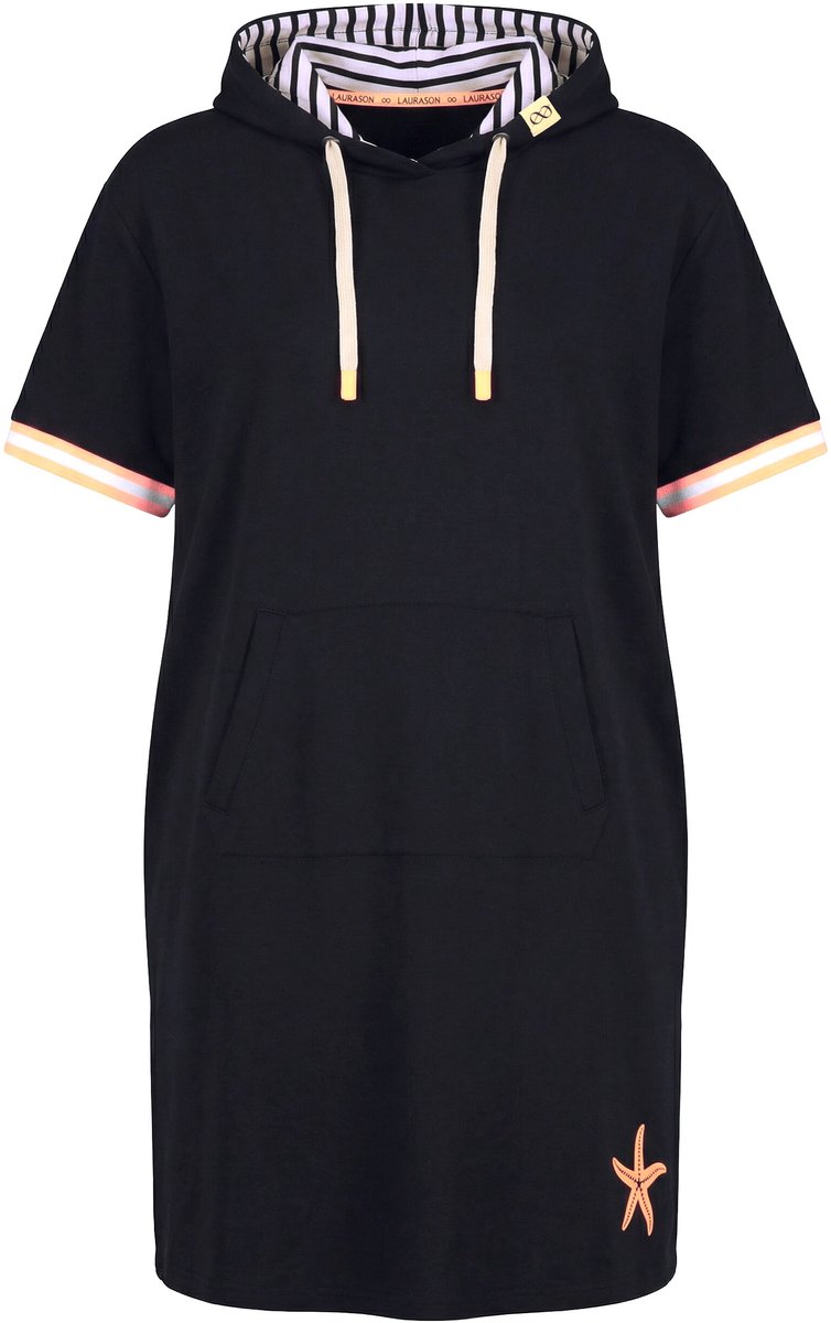 Laurasøn - Dames - Strandsweatjurk korte mouwen capuchon OEKO-TEX - Zwart - Maat 44+