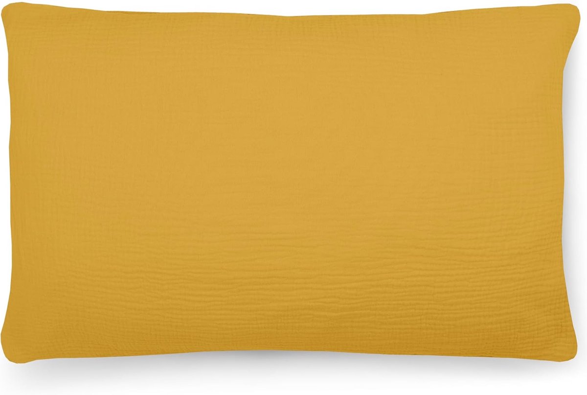 Famanu Biologische mousseline kussensloop, 35 x 40 cm, voor kinderen en volwassenen, met ritssluiting, geel Transparant