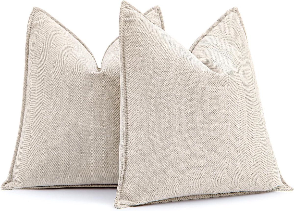 Famanu Set van 2 decoratieve kussenhoezen van chenille, 45 x 45 cm, met verborgen ritssluiting, geschikt voor woonkamer en slaapkamer neutraal