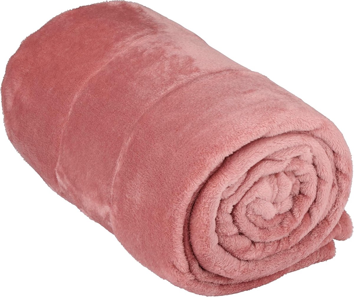 Famanu Fleecedeken 150 x 200 cm, knuffeldeken voor bank en bed, roze, machinewasbaar