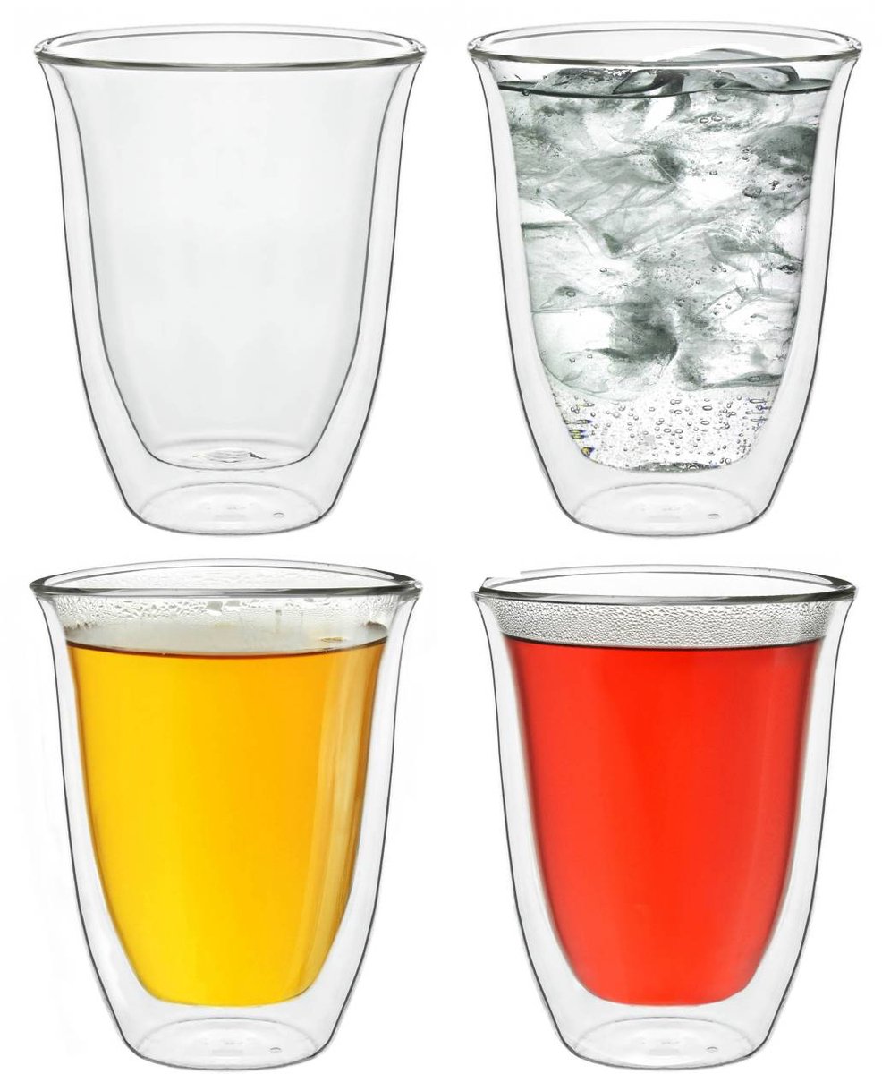 Creano dubbelwandige glazen 250ml "DG-V", set van 4, thermoglas dubbelwandig van borosilicaatglas, koffieglazen, theeglazen, latte glazen, dubbelwandige glazen