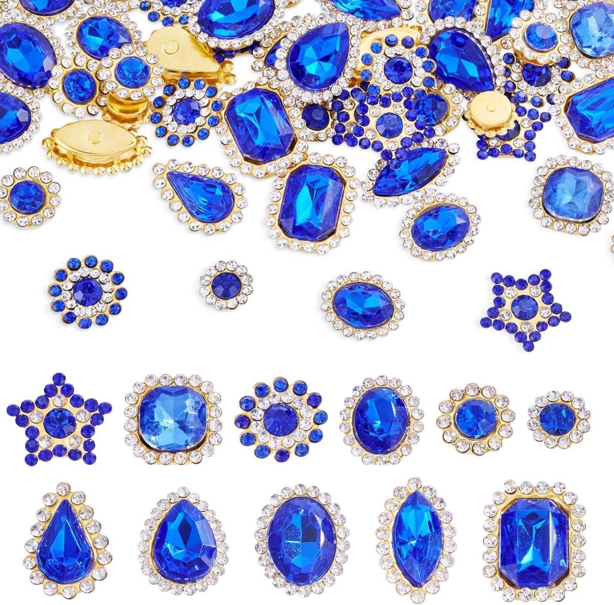 100 Stuks Naaien Strass Ster Traan Facet Kristal Edelstenen Flatback Klauw Strass voor Kleding, Jurken en Schoen Decoraties in Capri Blauw