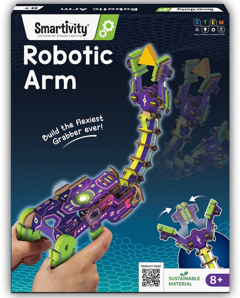 Smartivity Robot Arm – Houten Robotarm Bouwset – Werkende Grijper – STEM Speelgoed – Vanaf 8 Jaar
