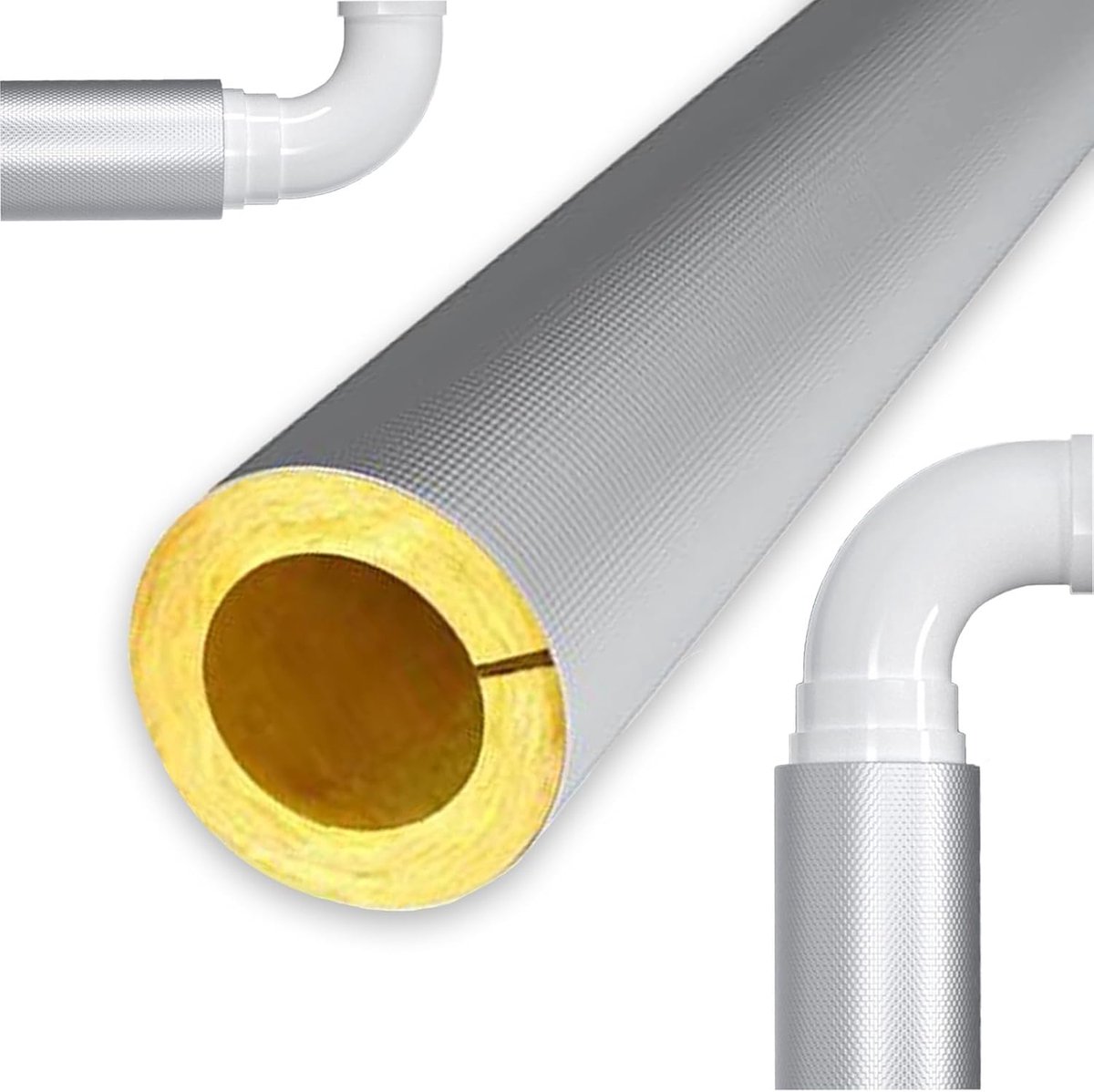 Glaswol Isolatie - Buizenisolatie Warmte - Temperatuur Reguleren - Hitte en Koudebestendig - ID114mm T30mm L1m - Zilver