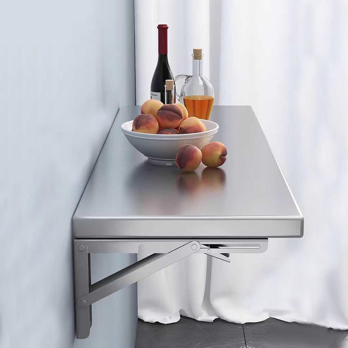 Opvouwbare Wandtafel - Klaptafel Roestvrij - Ruimtebesparend Werken - Verdikte Steunen - 150 x 30 cm - Zilver