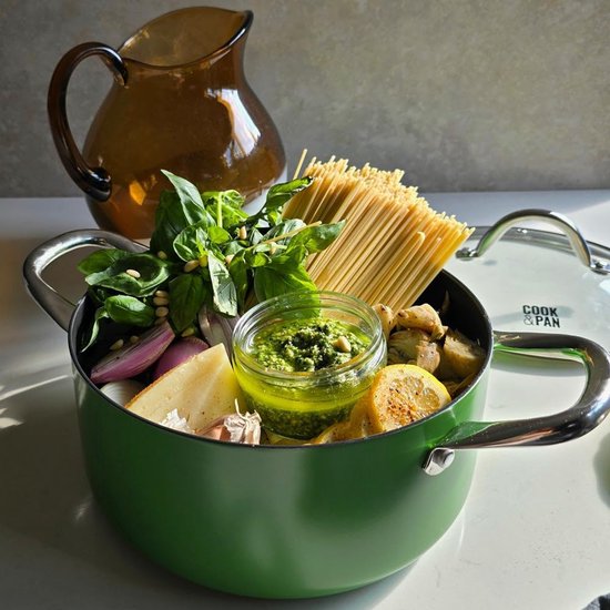 Kookpan met deksel - Stoofpan Soeppan - Langzaam Koken - Krasbestendige coating - 24 cm - Groen — afbeelding 4