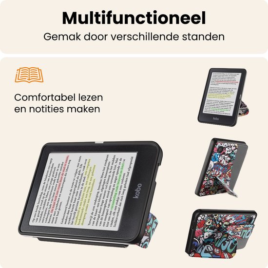 Hoesje Geschikt voor Kobo Clara BW Hoes Book Case Trifold - Hoes Geschikt voor Kobo Clara BW Hoesje Book Cover - Graffity van Hoesje  — afbeelding 3