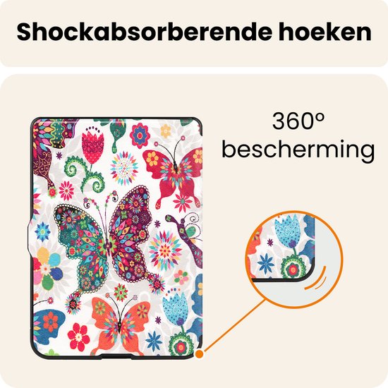 Hoesje Geschikt voor Kobo Nia Hoes Book Case Trifold - Hoes Geschikt voor Kobo Nia Hoesje Book Cover - Vlinders van Hoesje  — afbeelding 5