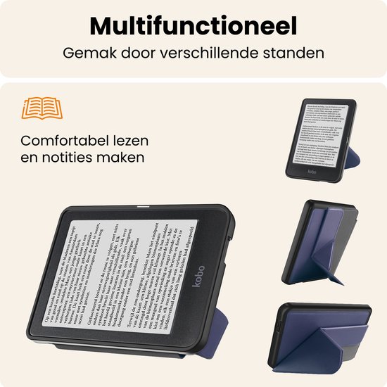 Hoesje Geschikt voor Kobo Nia Hoes Book Case Trifold - Hoes Geschikt voor Kobo Nia Hoesje Book Cover - Donkerblauw van Hoesje  — afbeelding 3