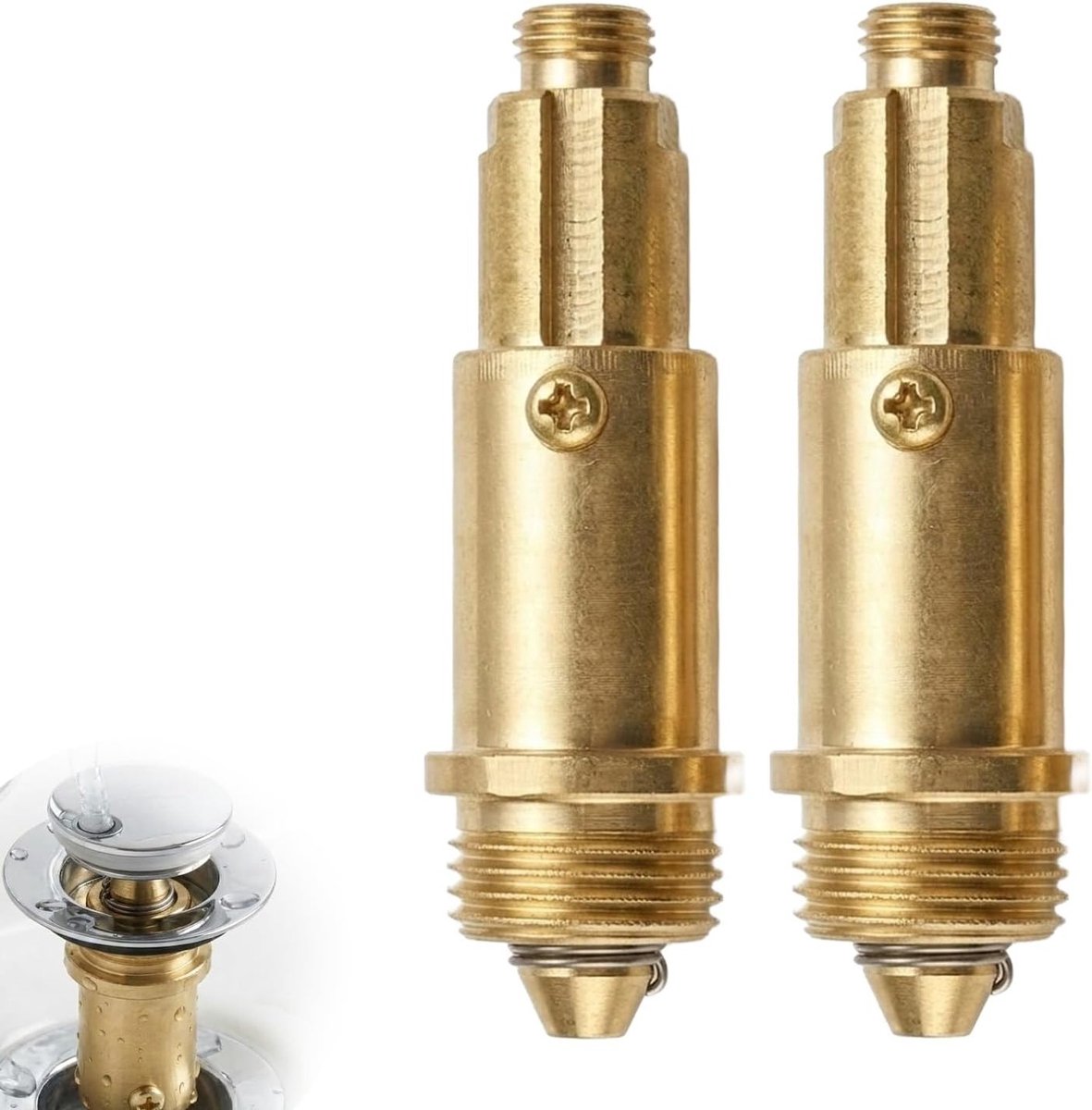 Basin Stopper Set van 2 - Universele Pop-Up Afvoerplug voor Bad en Wasbak, Messing en Chroom Afwerking